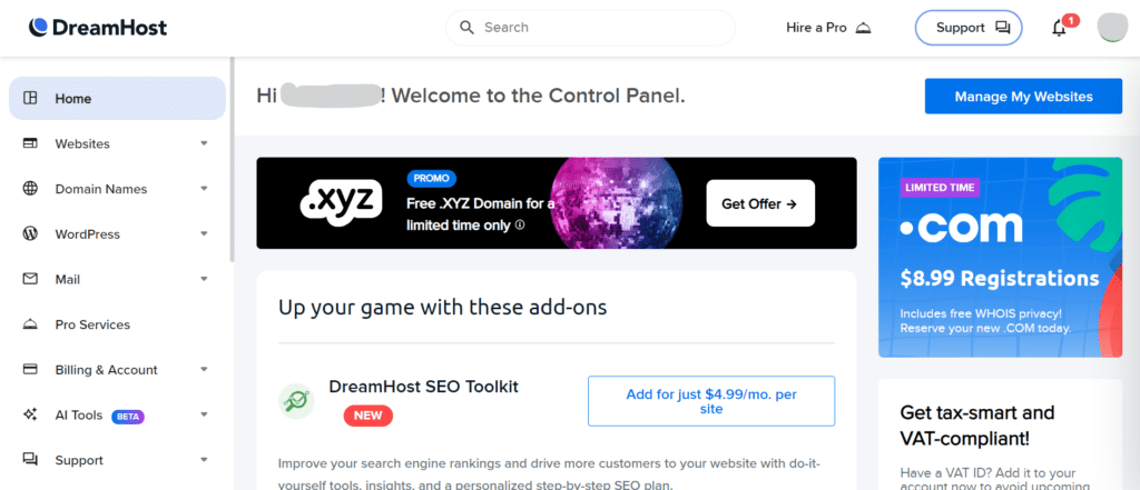 dreamhost control panel